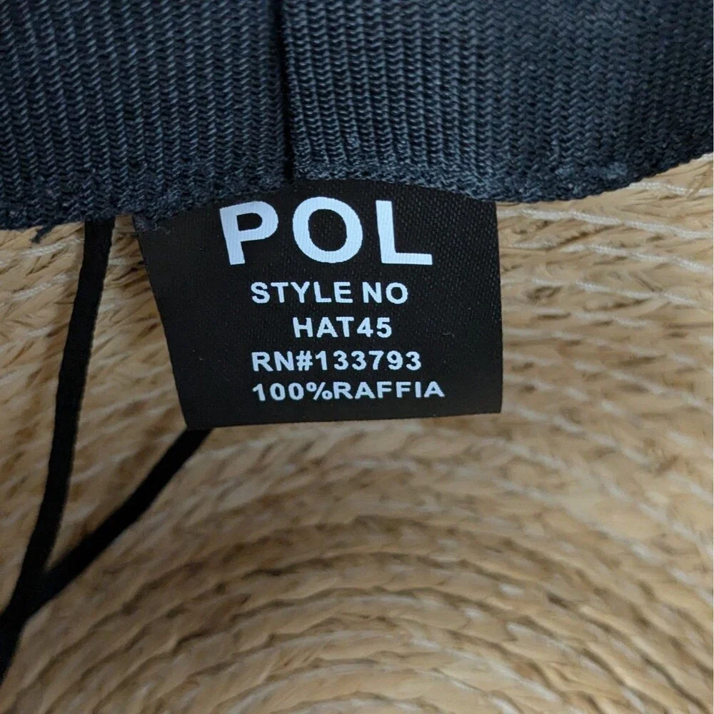 POL Womens Wide Brim Raffia Straw Hat Brown White Gingham Ribbon Band